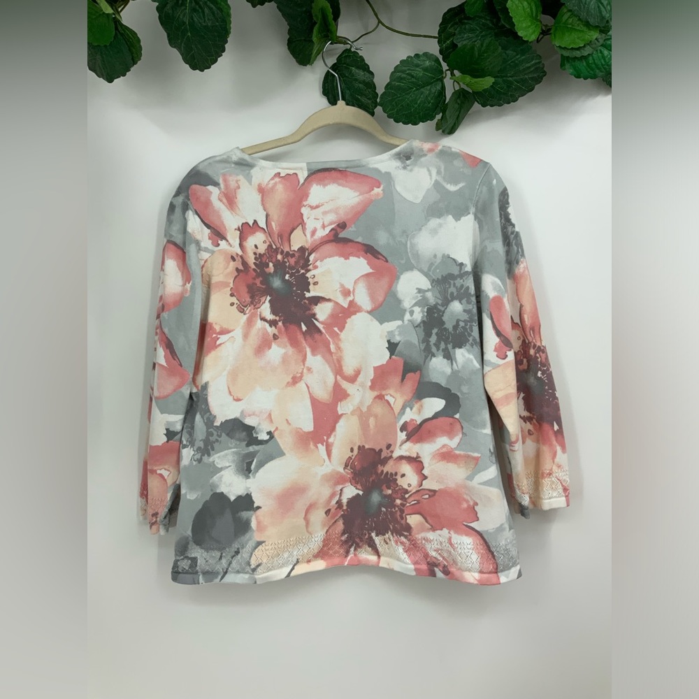 Alfred Dunner Woman Sweater Floral 3/4 Sleeve Size S